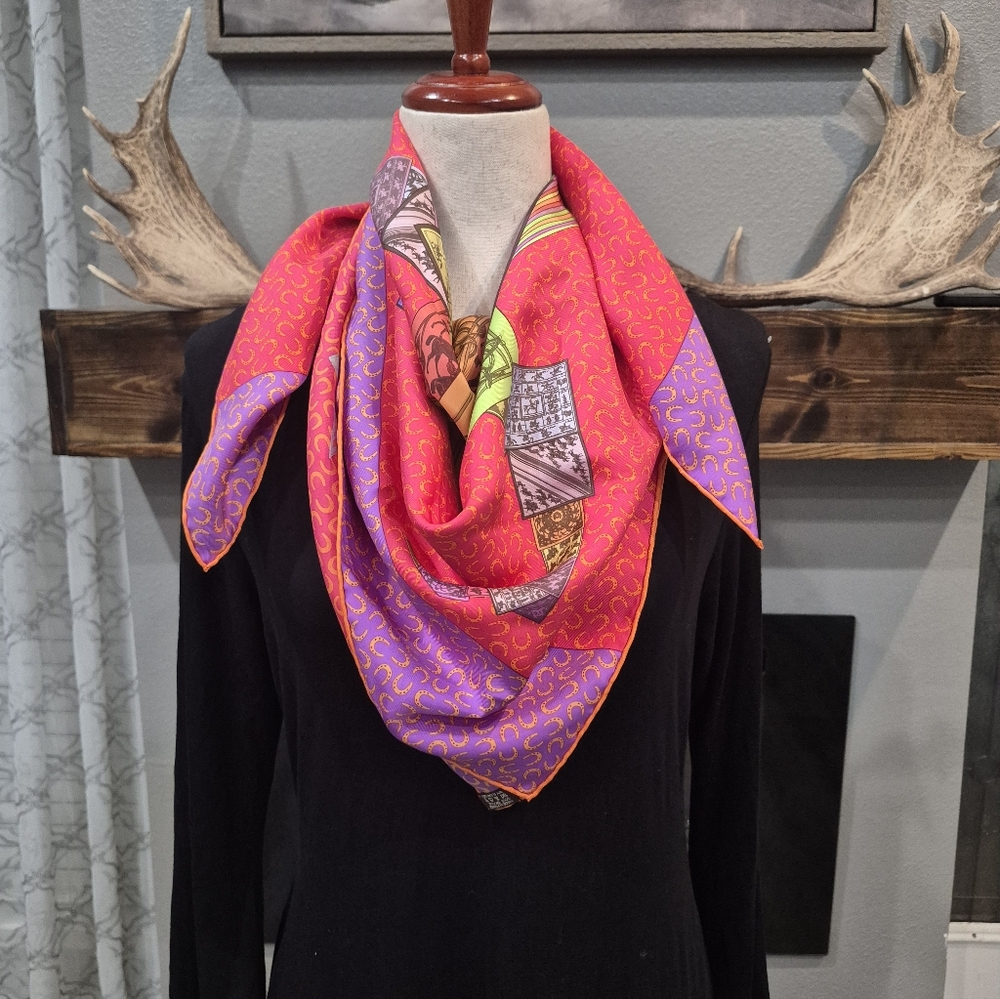 Hermes Silk Scarf Carre 90, A Cheval Sur Mon, Authentic In Excellent Condition - Picture 6 of 10